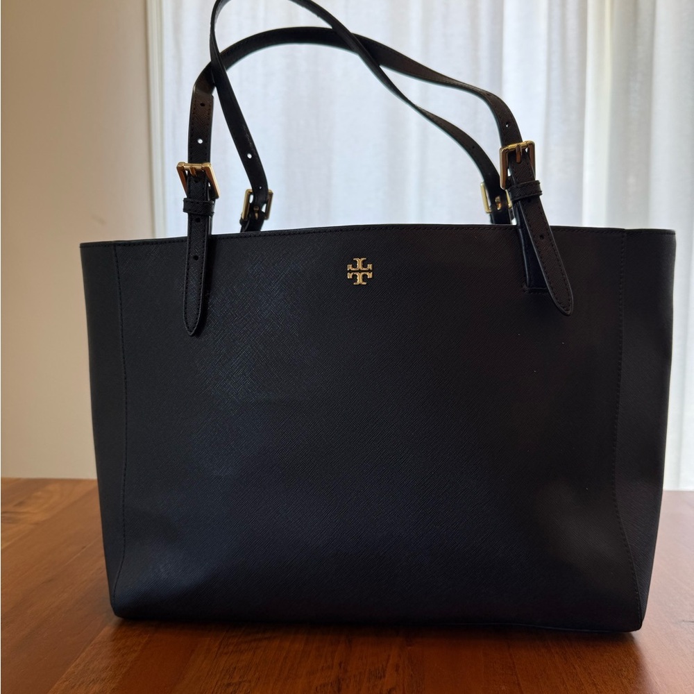 Tory Burch Black Structured Leather Tote